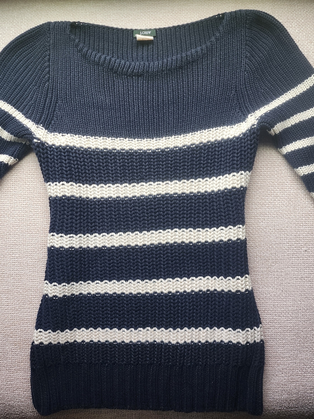 J. Crew Navy and White Striped Scoop Neck Sweater